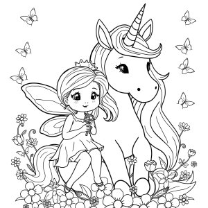 Cute Fairy And Unicorn Coloring Page coloring page for kids