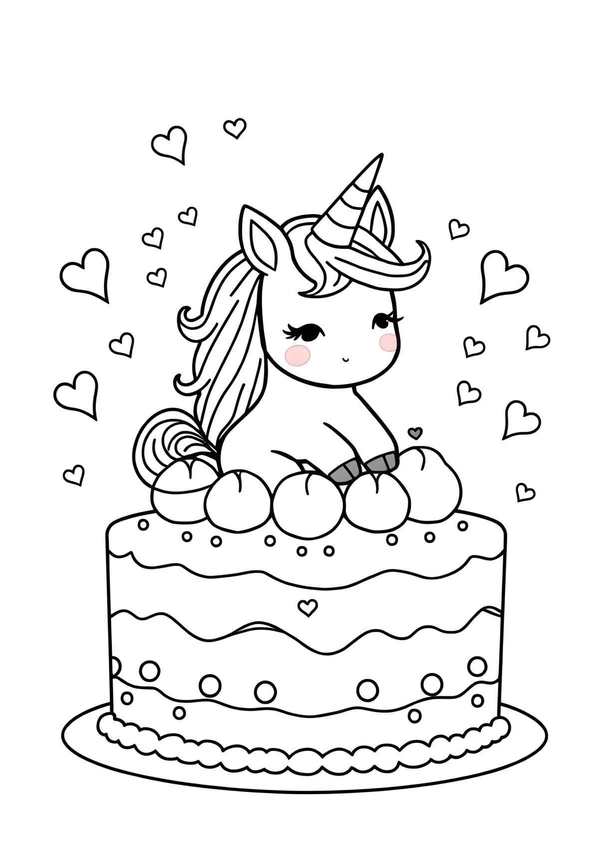Cake Super Cute Cute Kawaii Unicorn Coloring Page coloring page for kids
