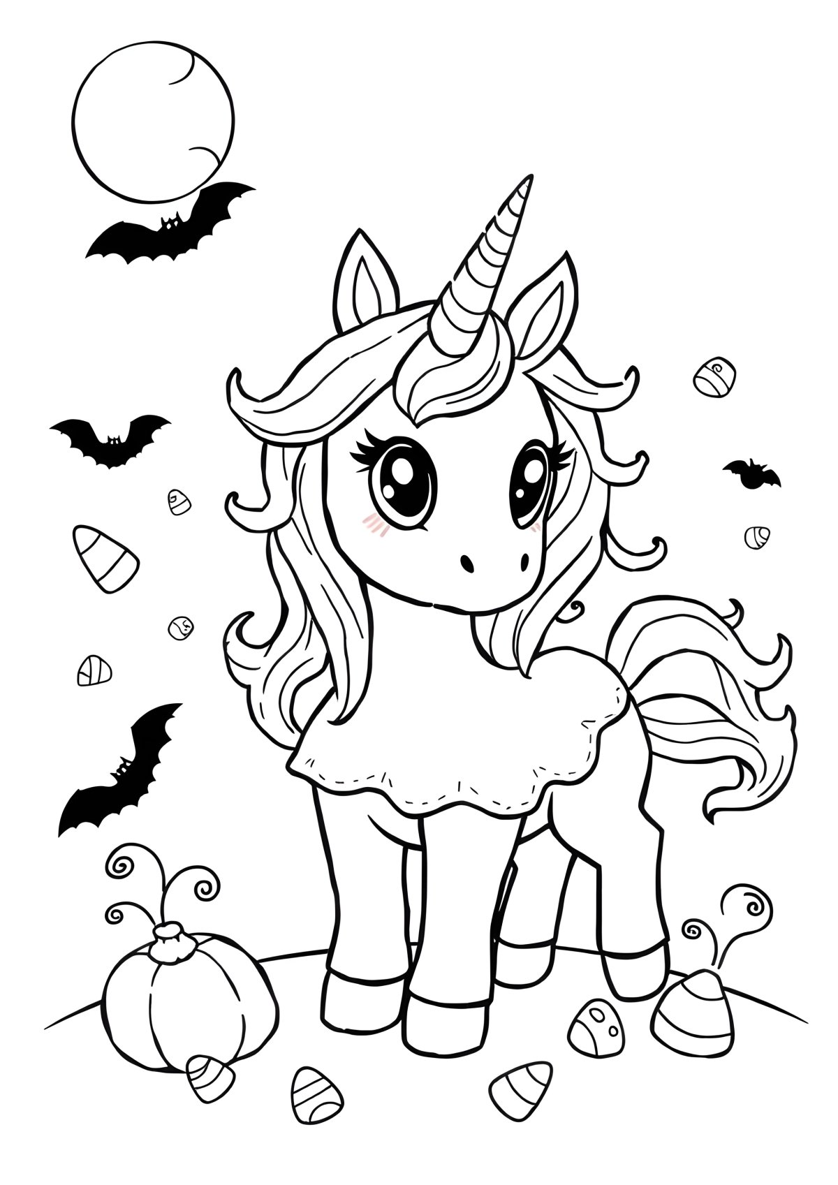 Cute Halloween Unicorn Coloring Page coloring page for kids