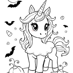 Cute Halloween Unicorn Coloring Page coloring page for kids