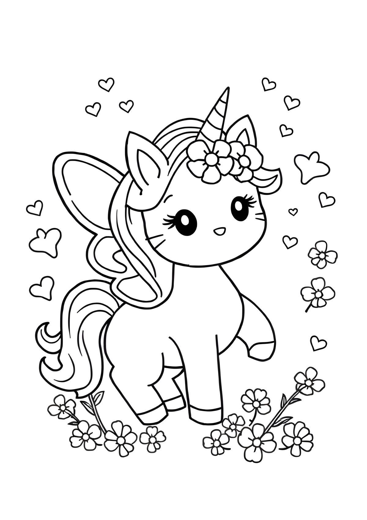 Rainbow Butterfly Unicorn Unicorn Hello Kitty Coloring Page coloring page for kids