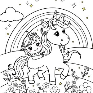 Unicorn Kids Cute Coloring Page coloring page for kids