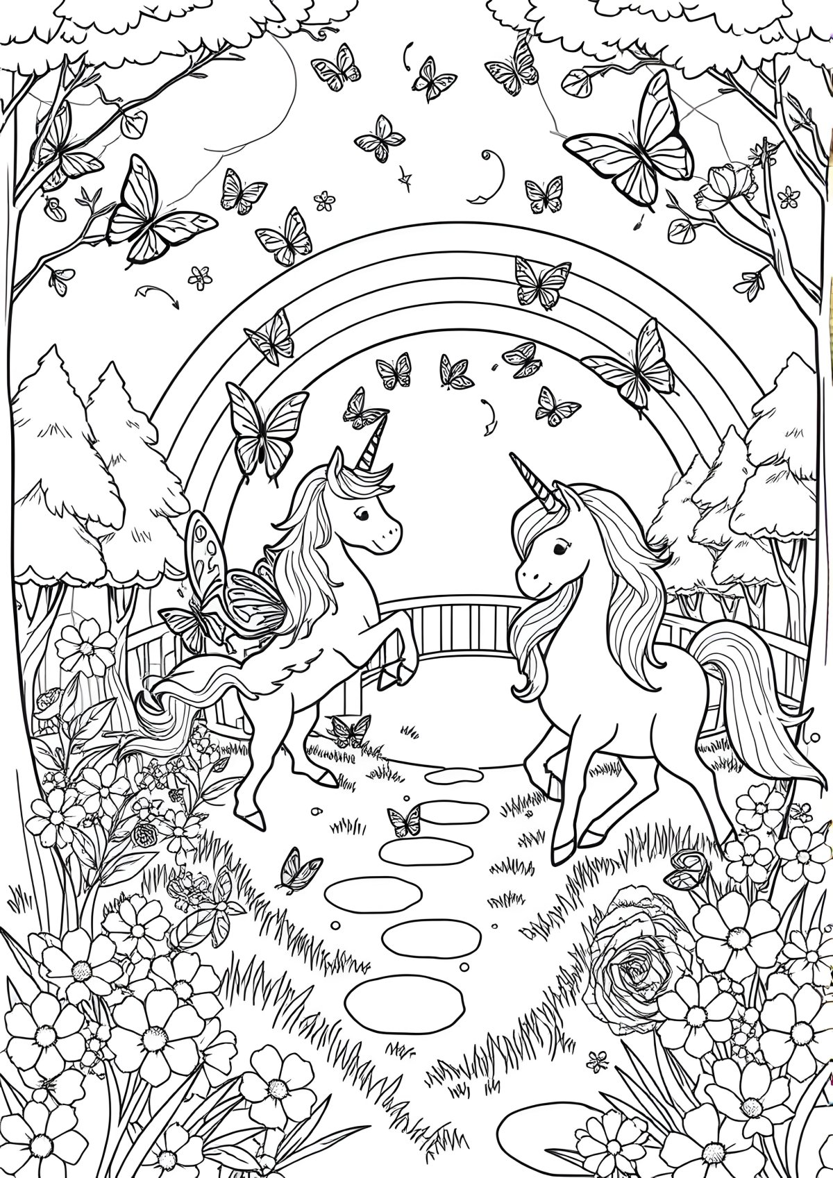 Fairies And Unicorns Coloring Page coloring page for kids