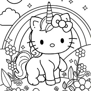 Summer Unicorn Hello Kitty Coloring Page coloring page for kids