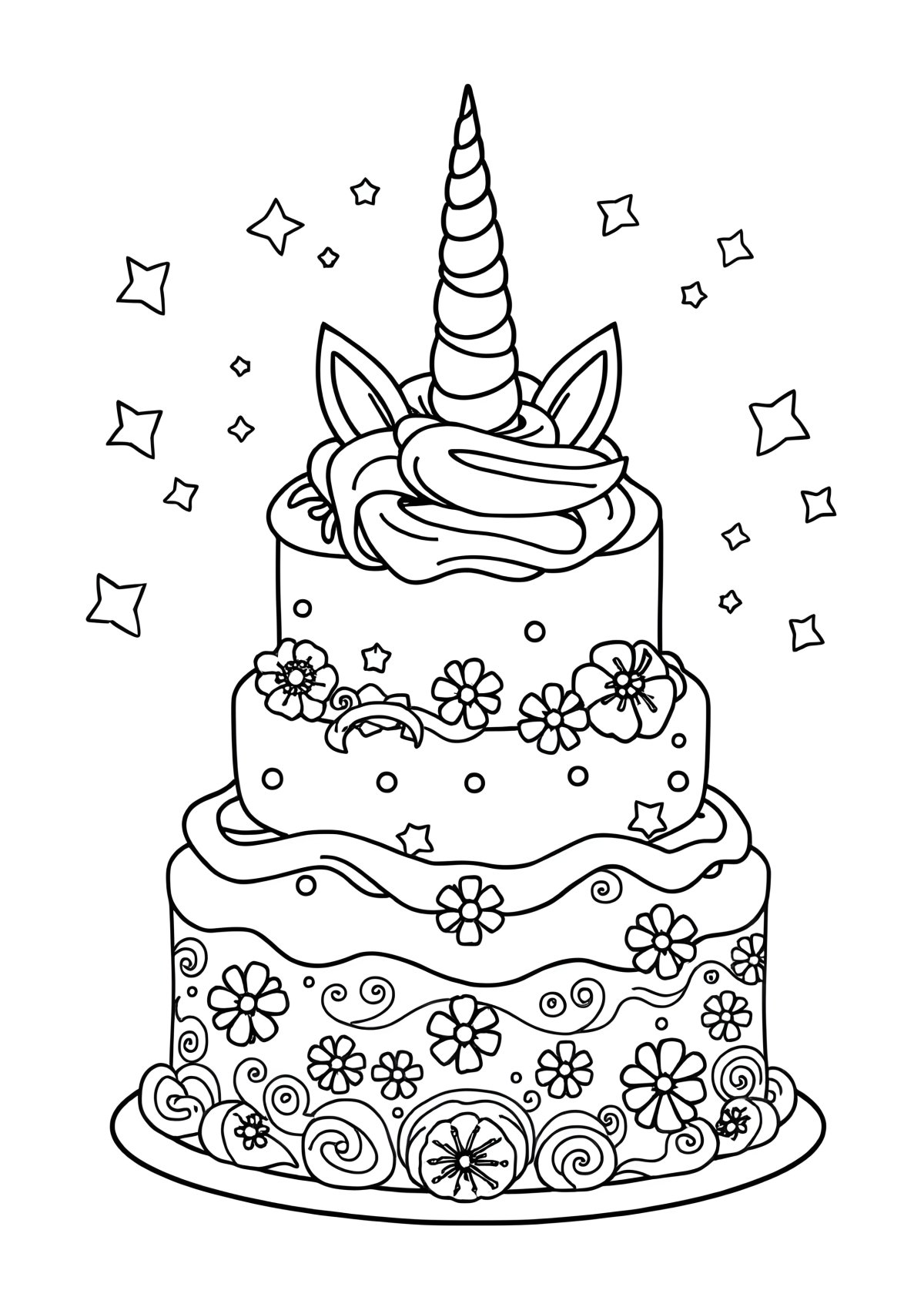 Coloring Page For Kids Unicorn Cake coloring page for kids