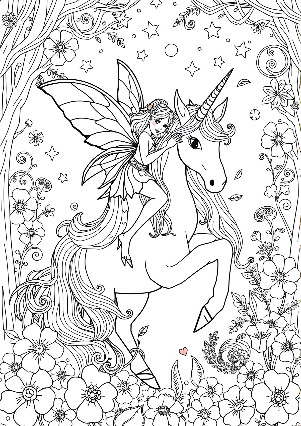 Fairy And Unicorn Coloring Page For Adults coloring page for kids