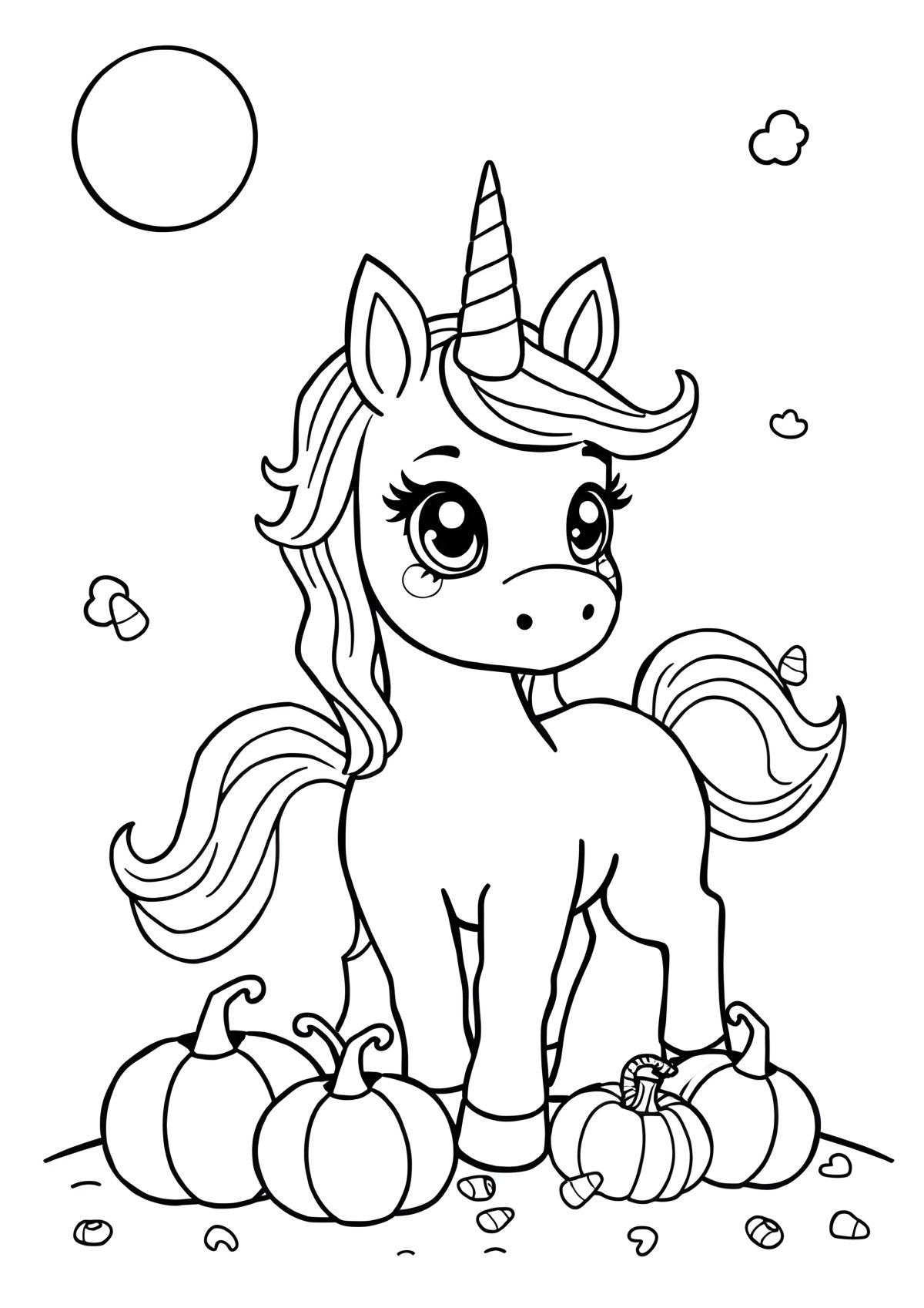 Free Printable Halloween Unicorn Coloring Page coloring page for kids