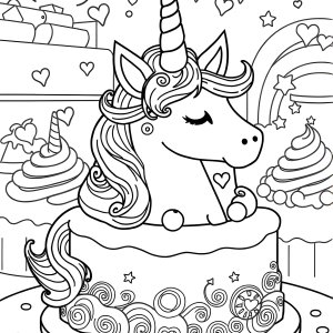 Coloring Page Of Unicorn Cakes coloring page for kids