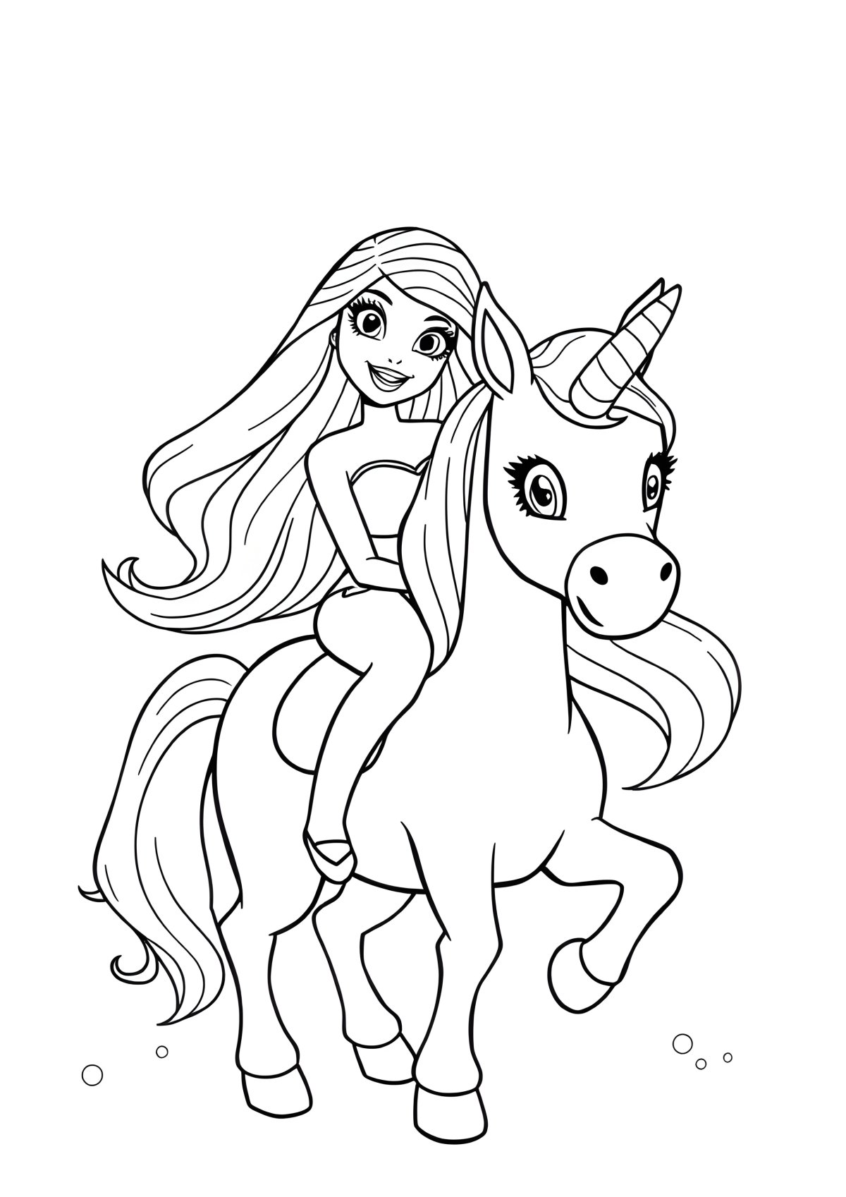 Barbie And Unicorn Coloring Page coloring page for kids