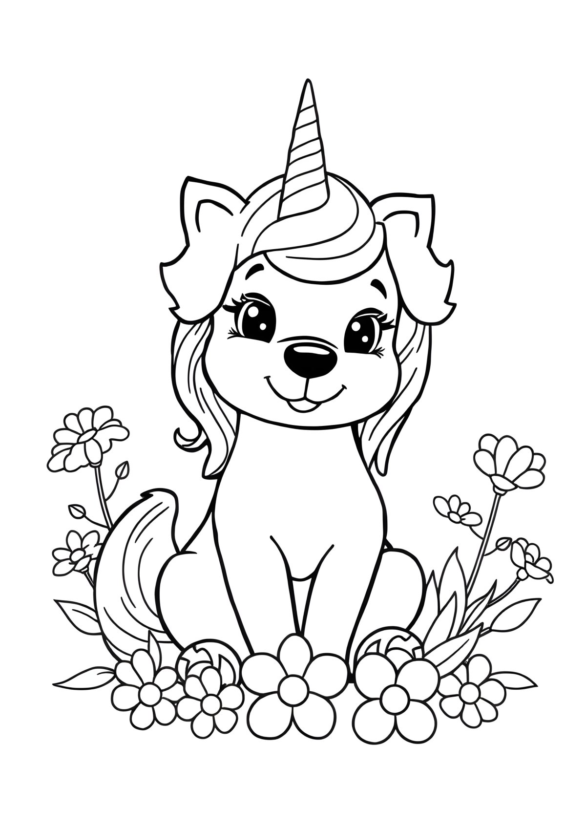 Cute Dog Unicorn Coloring Page coloring page for kids