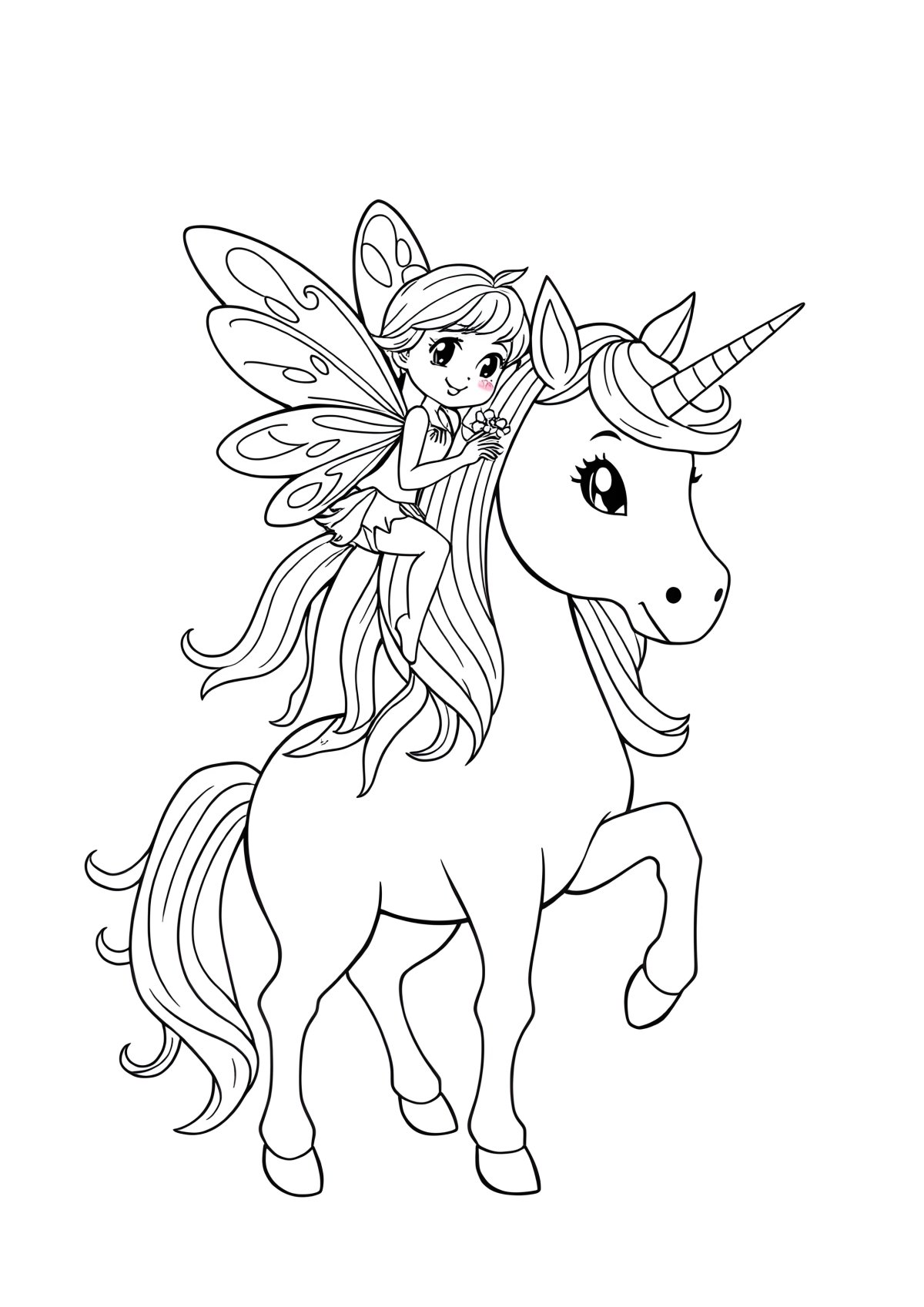 Fairy And Unicorn Coloring Page Pdf coloring page for kids