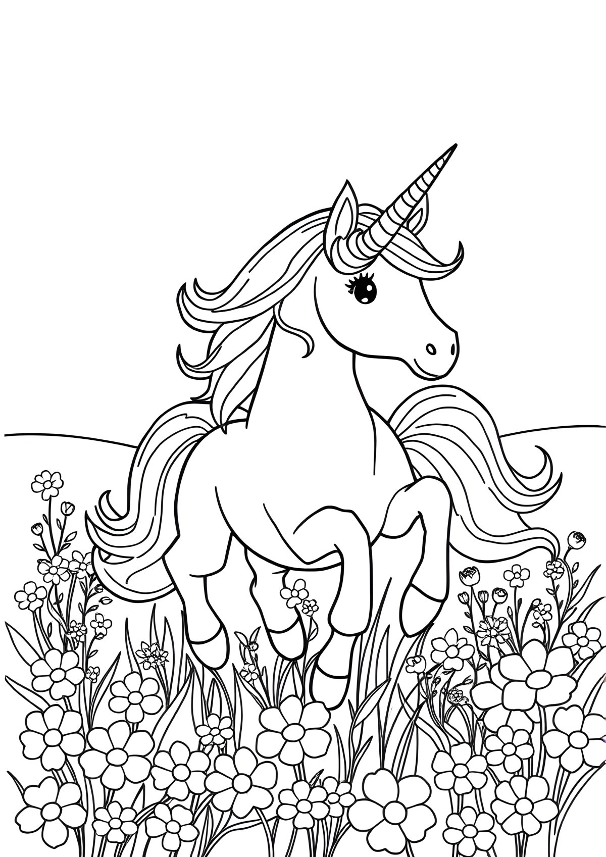 Unicorn Coloring Page A4 Size coloring page for kids