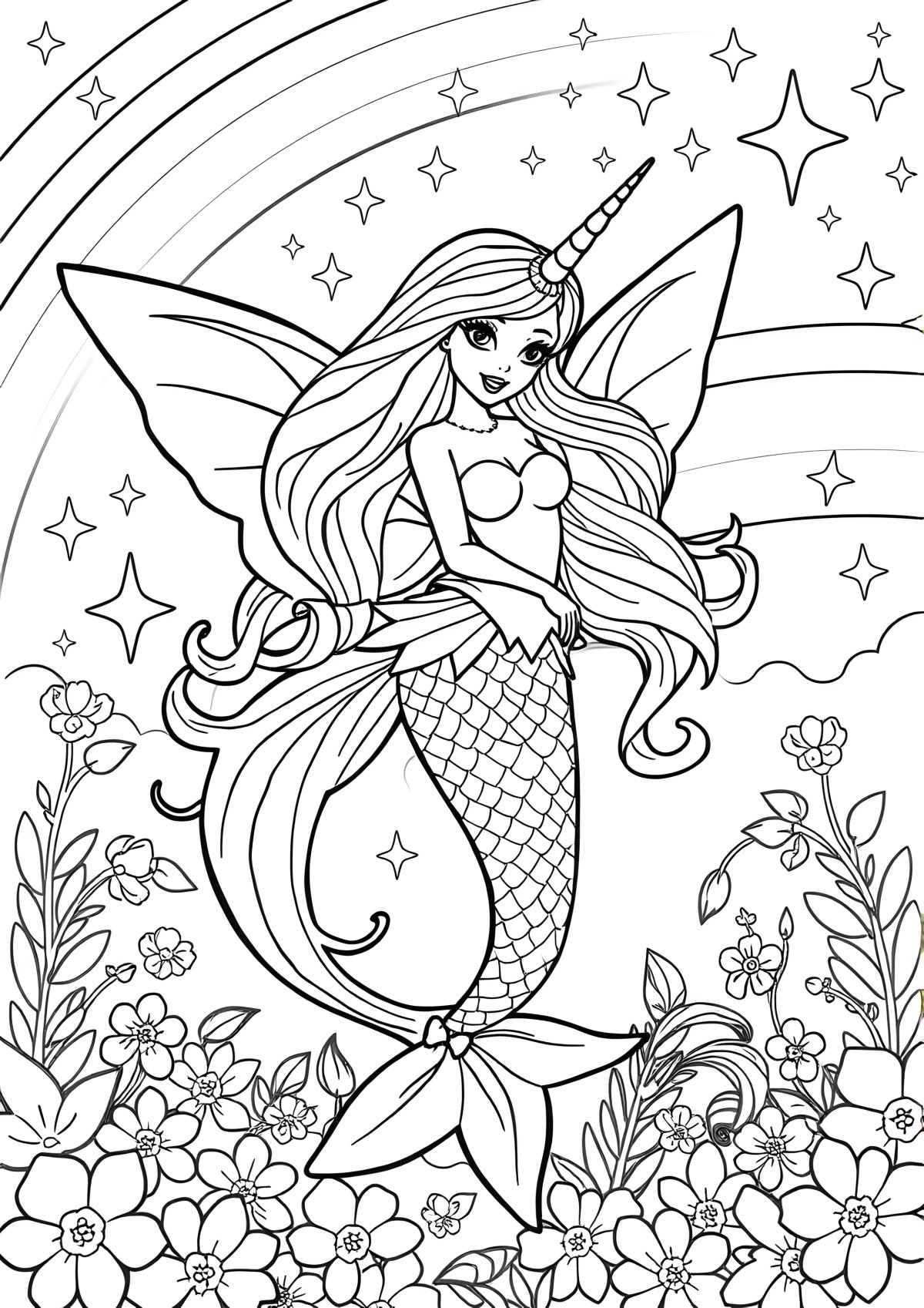 Barbie Coloring Fairy Unicorn Mermaid Coloring Page coloring page for kids