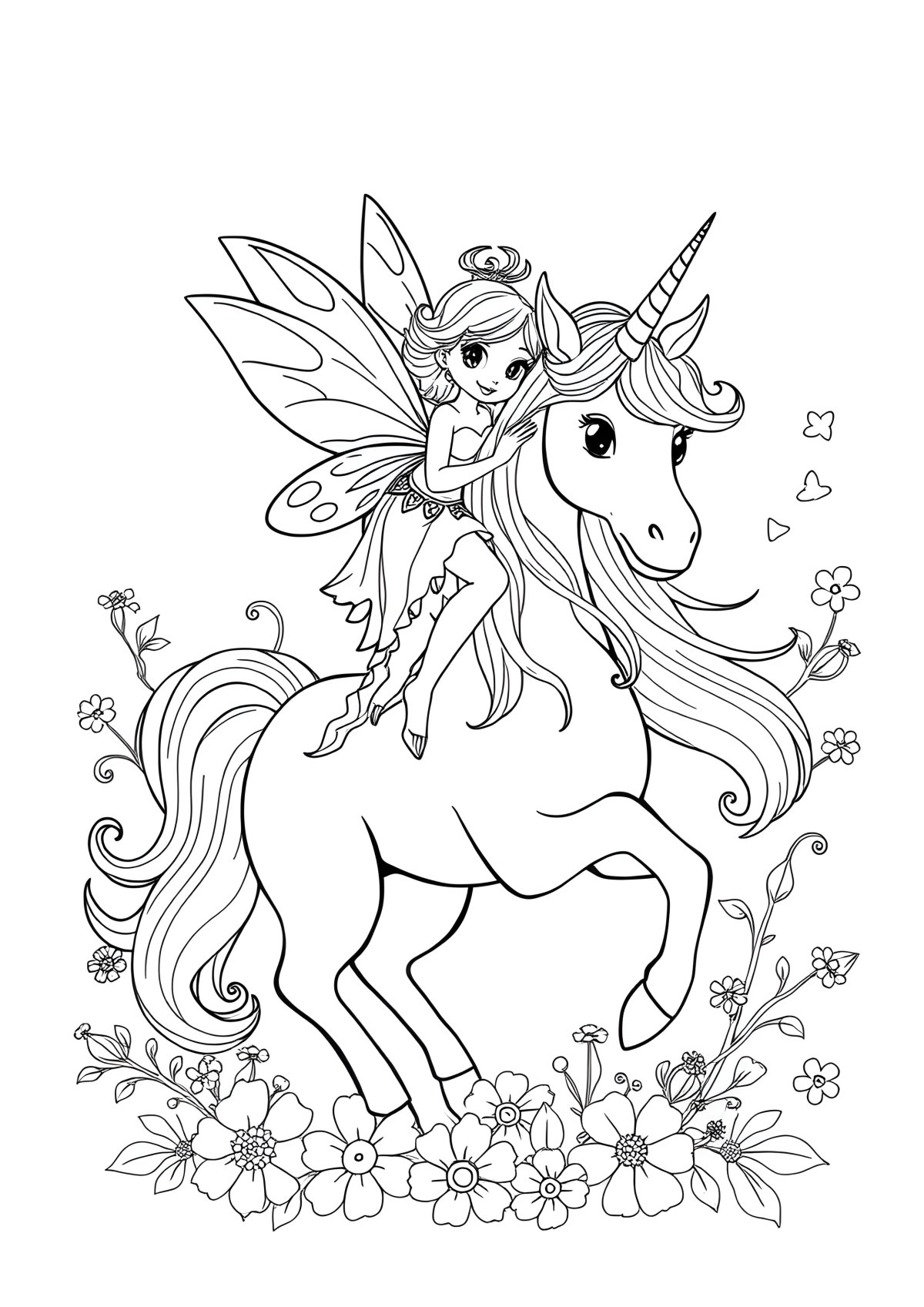 Fairy And Unicorn Colouring Page coloring page for kids