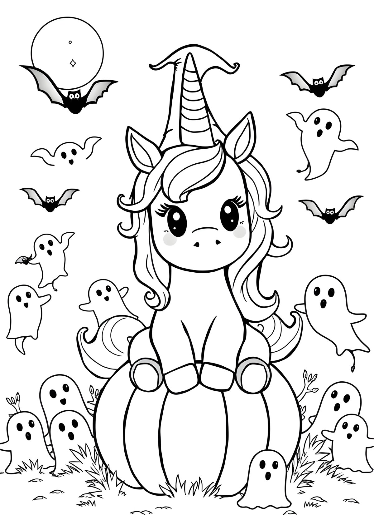 Unicorn Easy Cute Halloween Coloring Page coloring page for kids