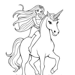 Barbie Riding A Unicorn Coloring Page coloring page for kids