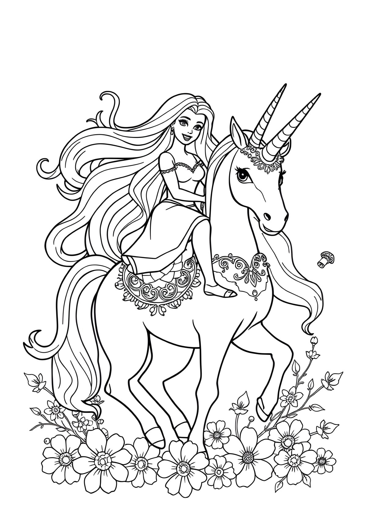 Barbie Unicorn Colouring Page coloring page for kids