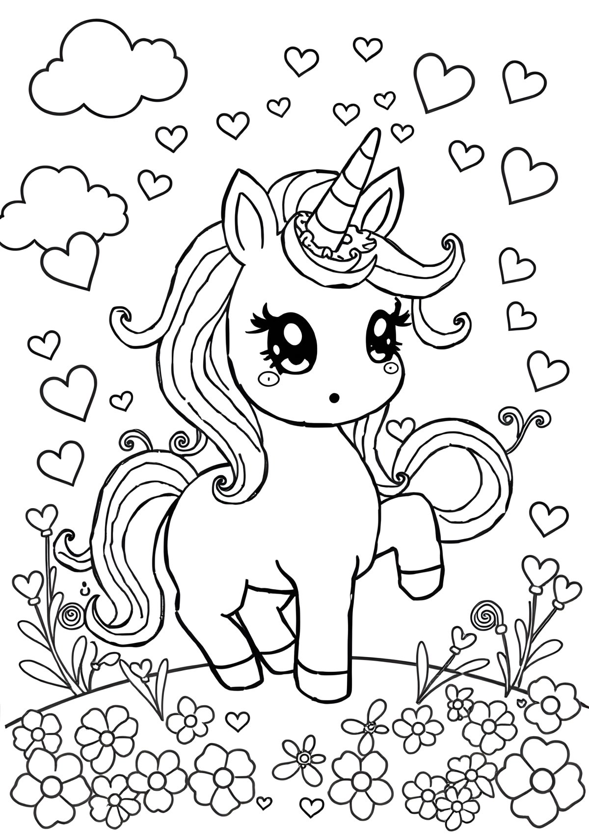 Cute Kawaii Kawaii Unicorn Coloring Page Printables Pdf coloring page for kids