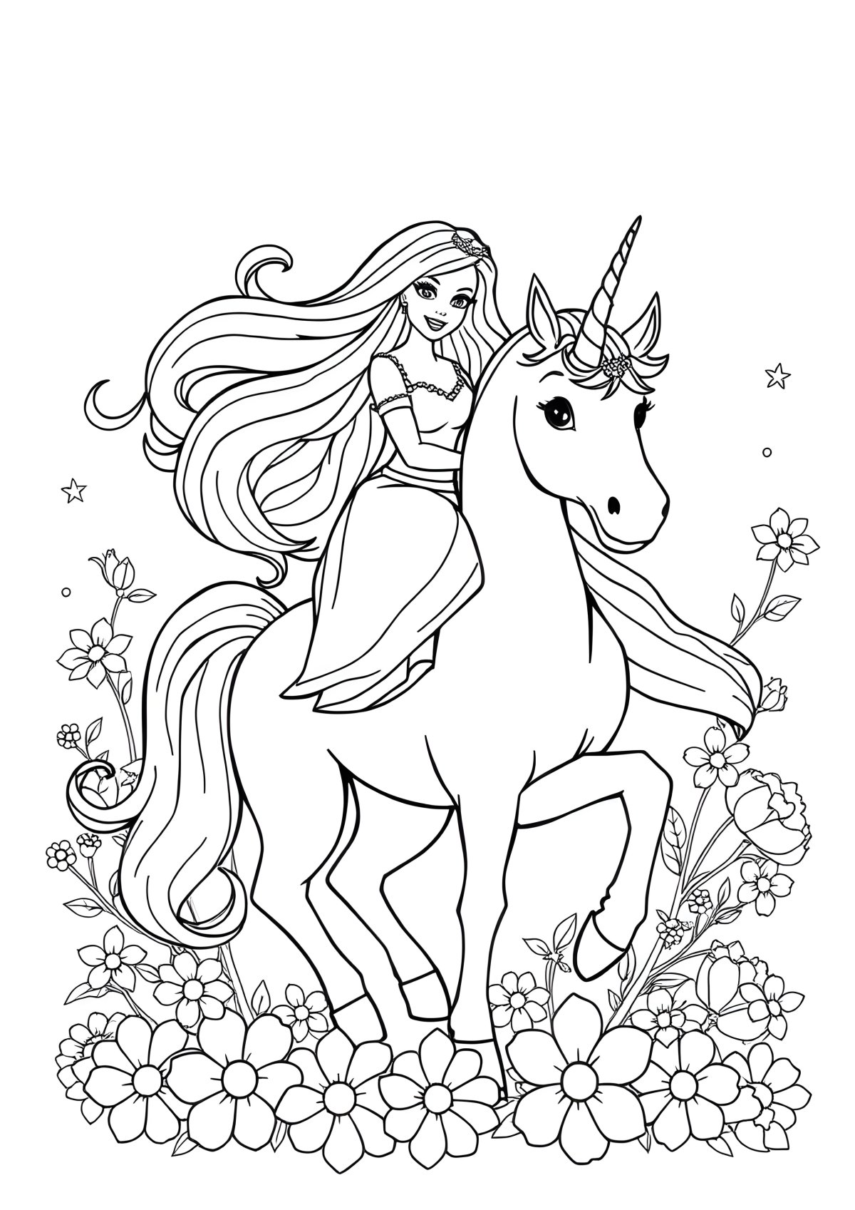 Coloring Page Barbie Unicorn coloring page for kids