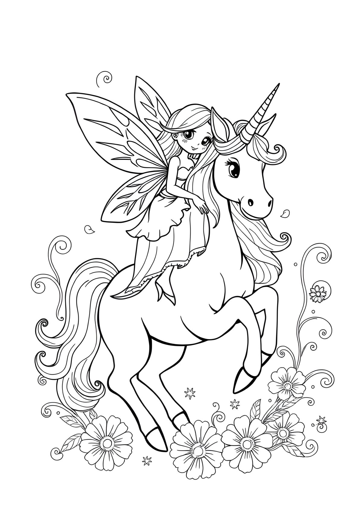 Fairy Unicorn Colouring Page coloring page for kids