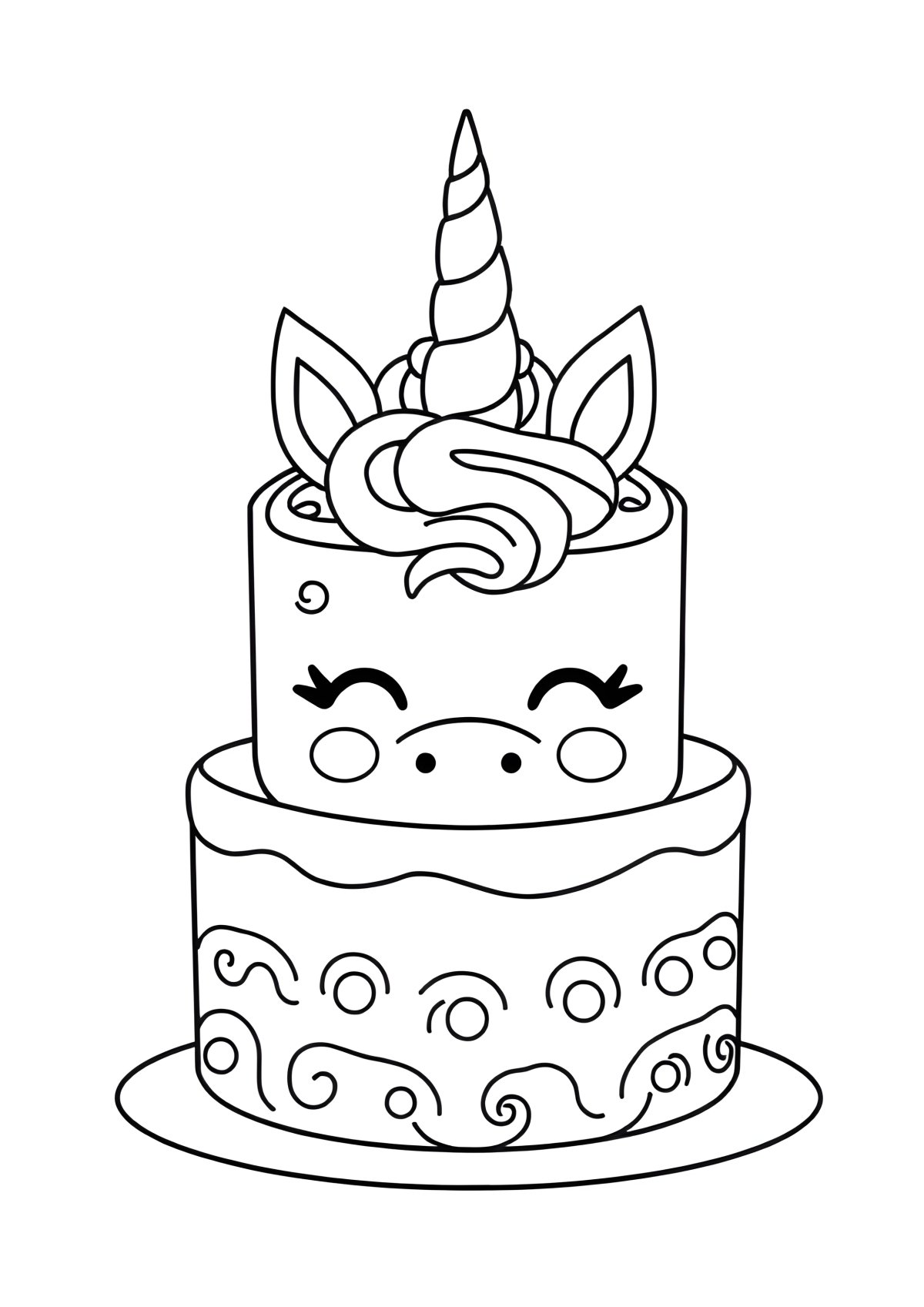 Easy Unicorn Cake Coloring Page coloring page for kids