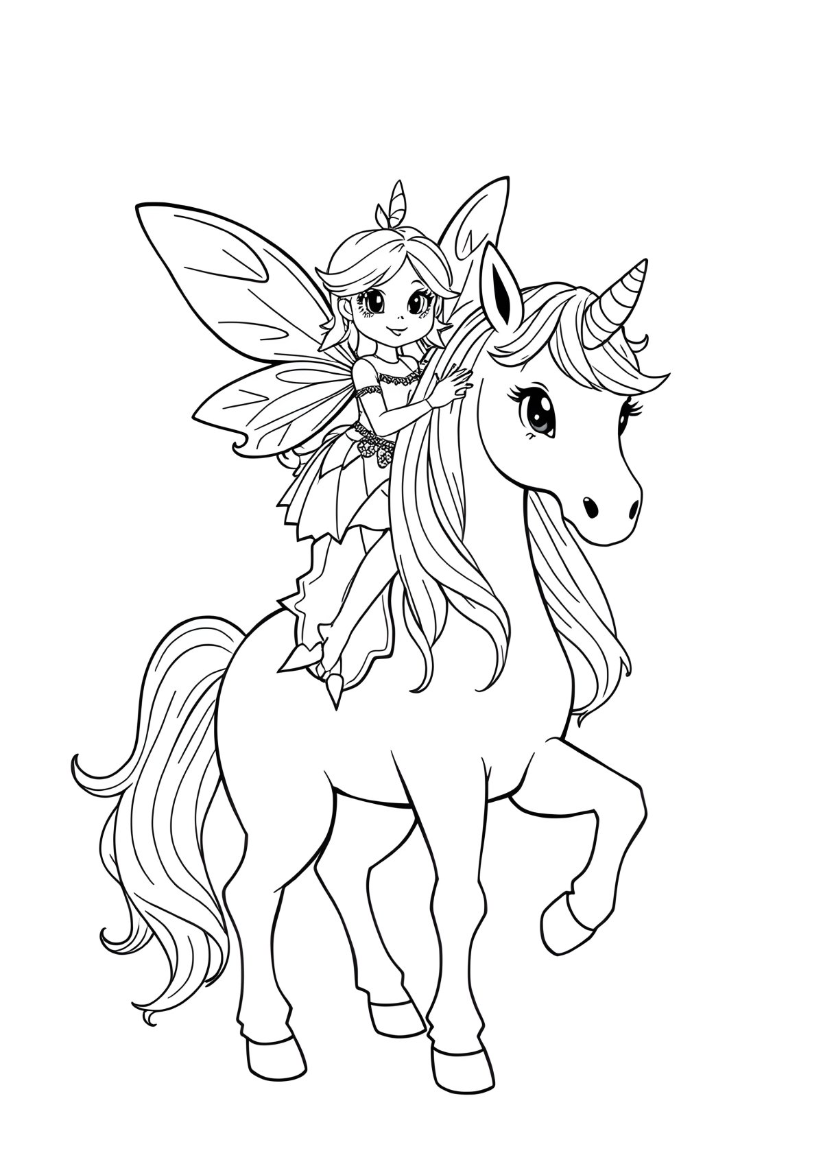 Fairy With Unicorn Coloring Page coloring page for kids