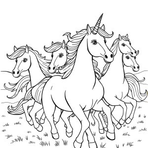 Horses And Unicorn Coloring Page coloring page for kids