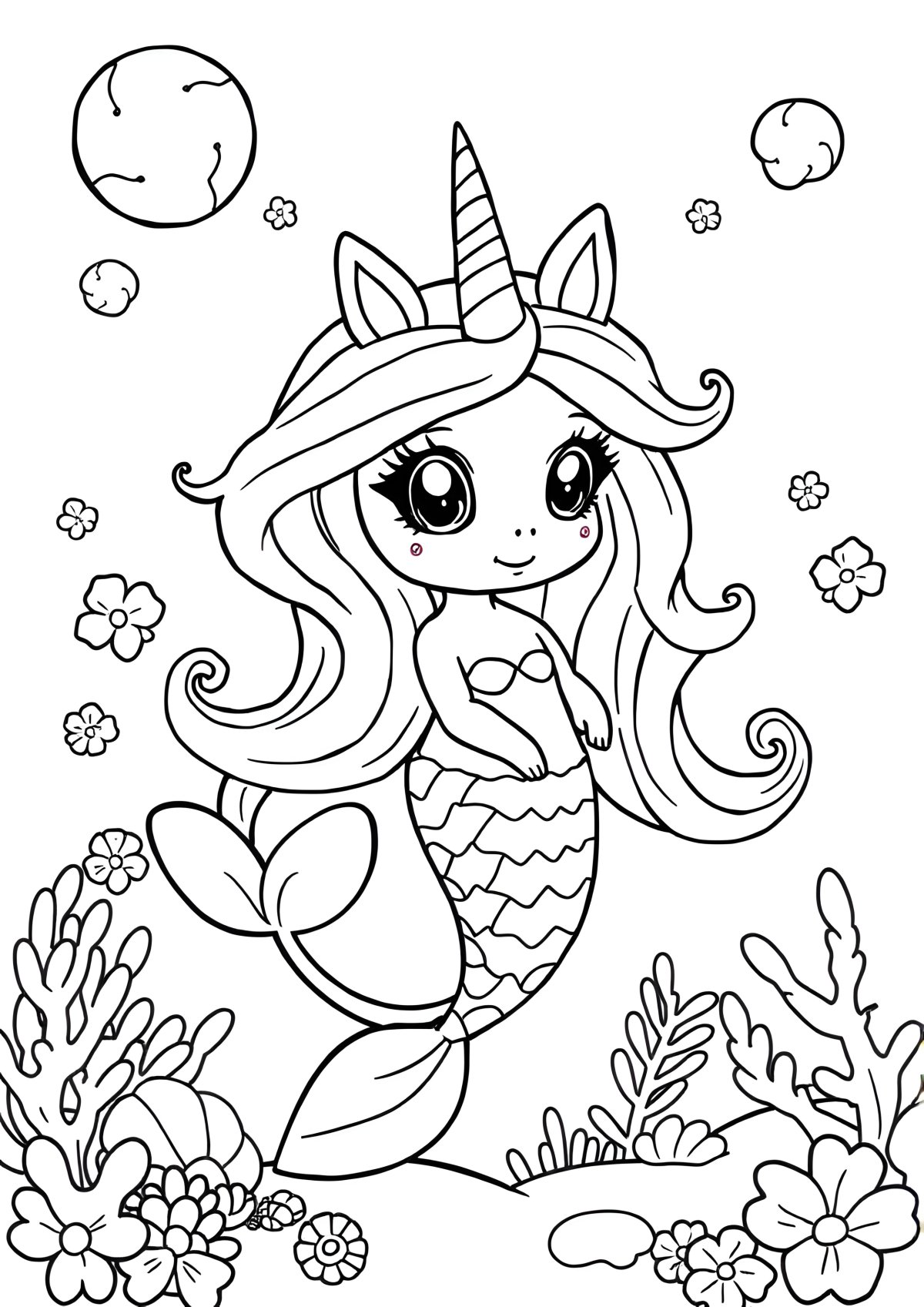 Baby Mermaid Unicorn Coloring Page coloring page for kids