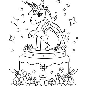 Free Coloring Page Unicorn Cake coloring page for kids