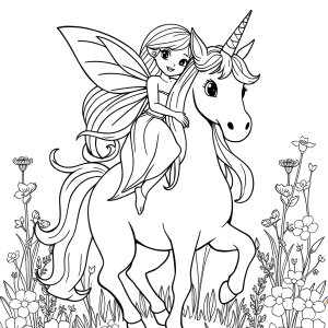 Free Printable Fairy And Unicorn Coloring Page coloring page for kids