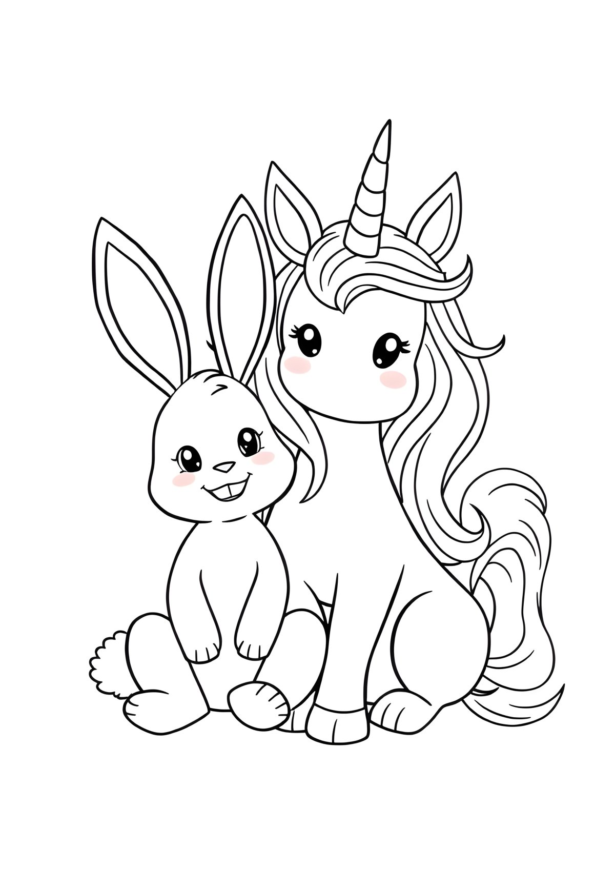 Bunny And Unicorn Coloring Page coloring page for kids