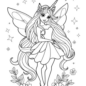 Unicorn Fairy Barbie Coloring Page coloring page for kids