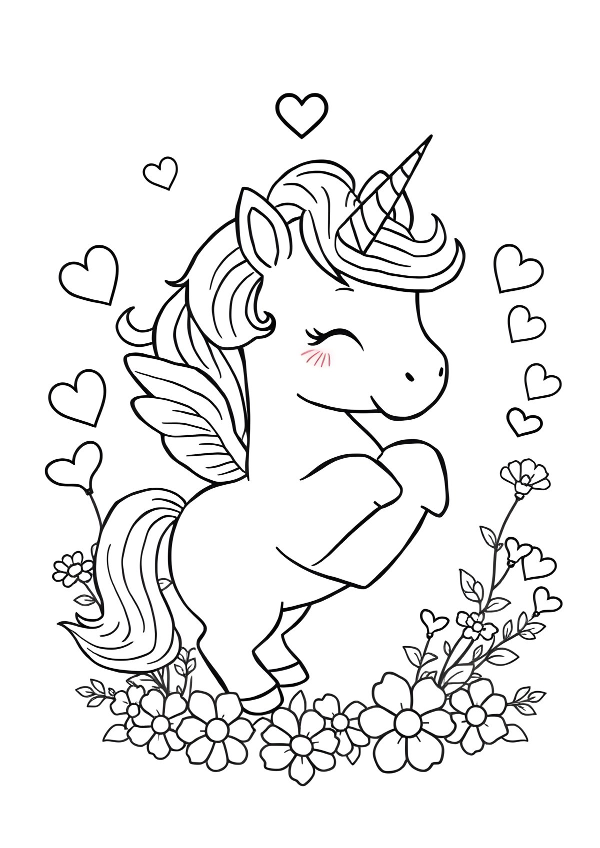 Unicorn Heart Unicorn Valentine Coloring Page coloring page for kids