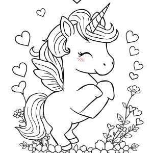 Unicorn Heart Unicorn Valentine Coloring Page coloring page for kids