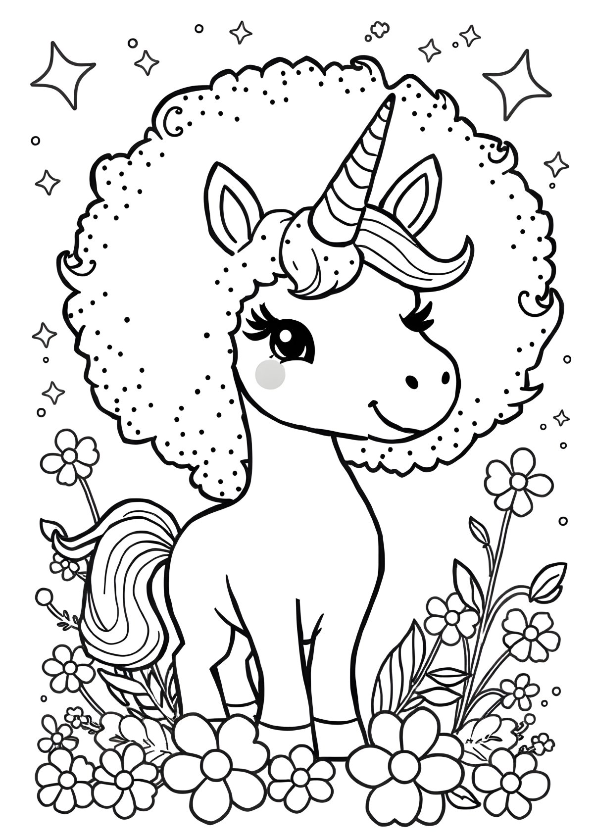 Afro Unicorn Coloring Page coloring page for kids