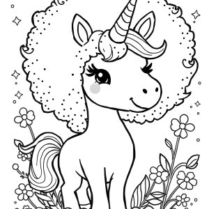Afro Unicorn Coloring Page coloring page for kids