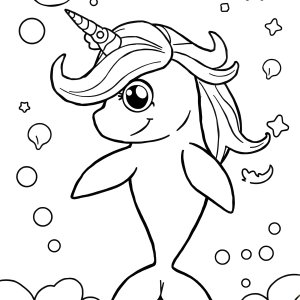 Dolphin Unicorn Coloring Page coloring page for kids