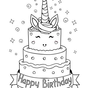 Happy Birthday Unicorn Cake Coloring Page coloring page for kids