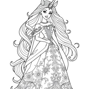 Unicorn Princess Barbie Coloring Page coloring page for kids