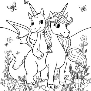 Dragon And Unicorn Coloring Page coloring page for kids