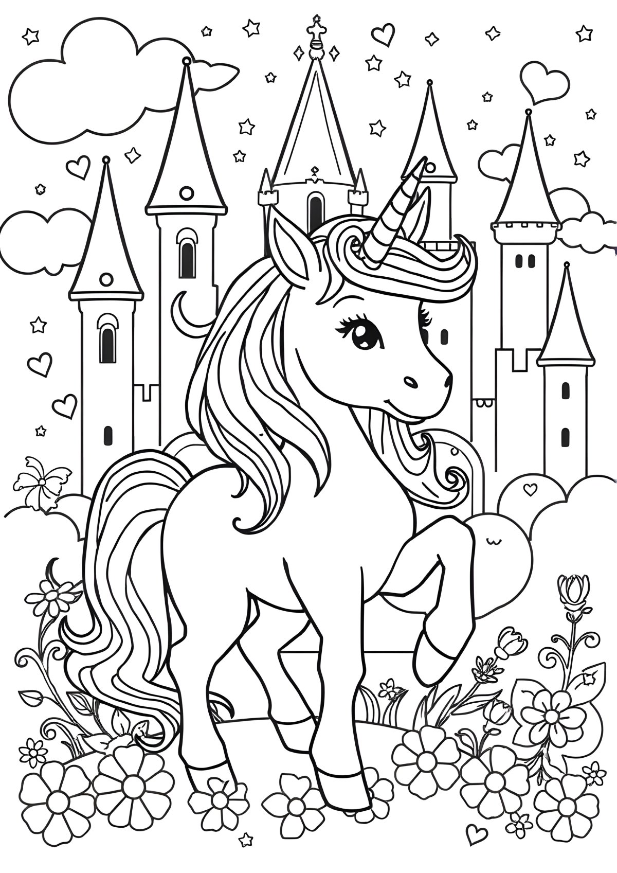 Unicorn Rainbow Princess Unicorn Barbie Coloring Page coloring page for kids