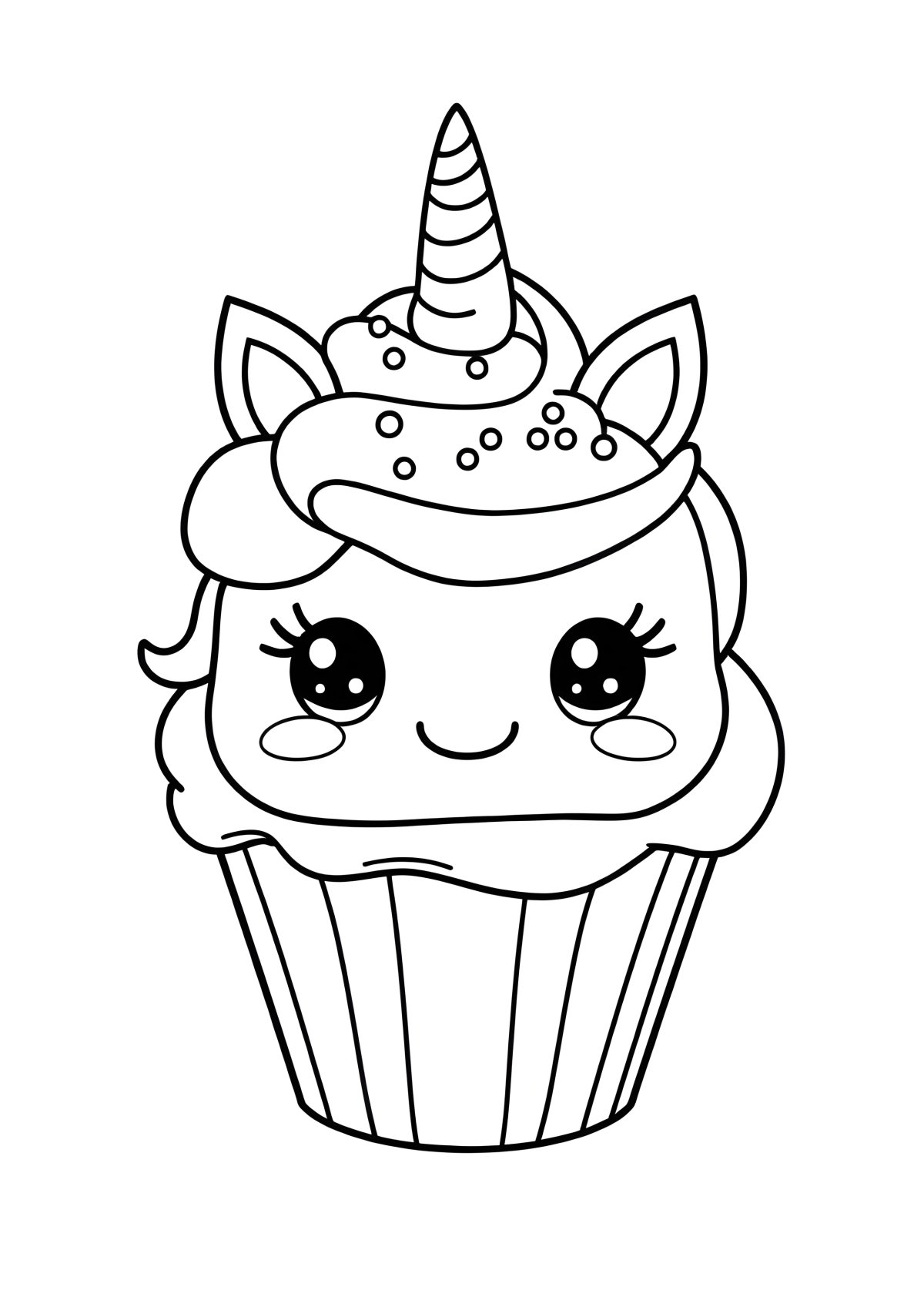 Kawaii Unicorn Cupcake Coloring Page coloring page for kids