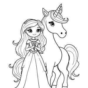 Princess And Unicorn Coloring Page For Kids coloring page for kids