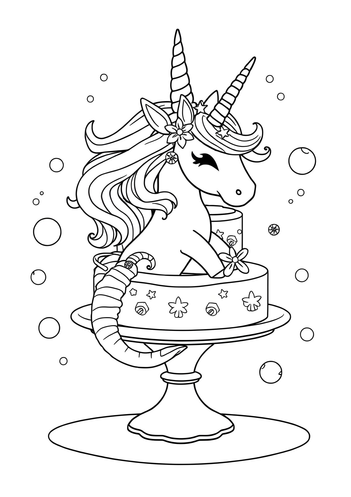 Mermaid Unicorn Cake Coloring Page coloring page for kids