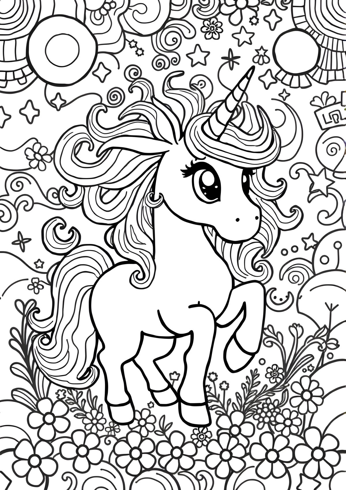 Psychedelic Unicorn Coloring Page coloring page for kids