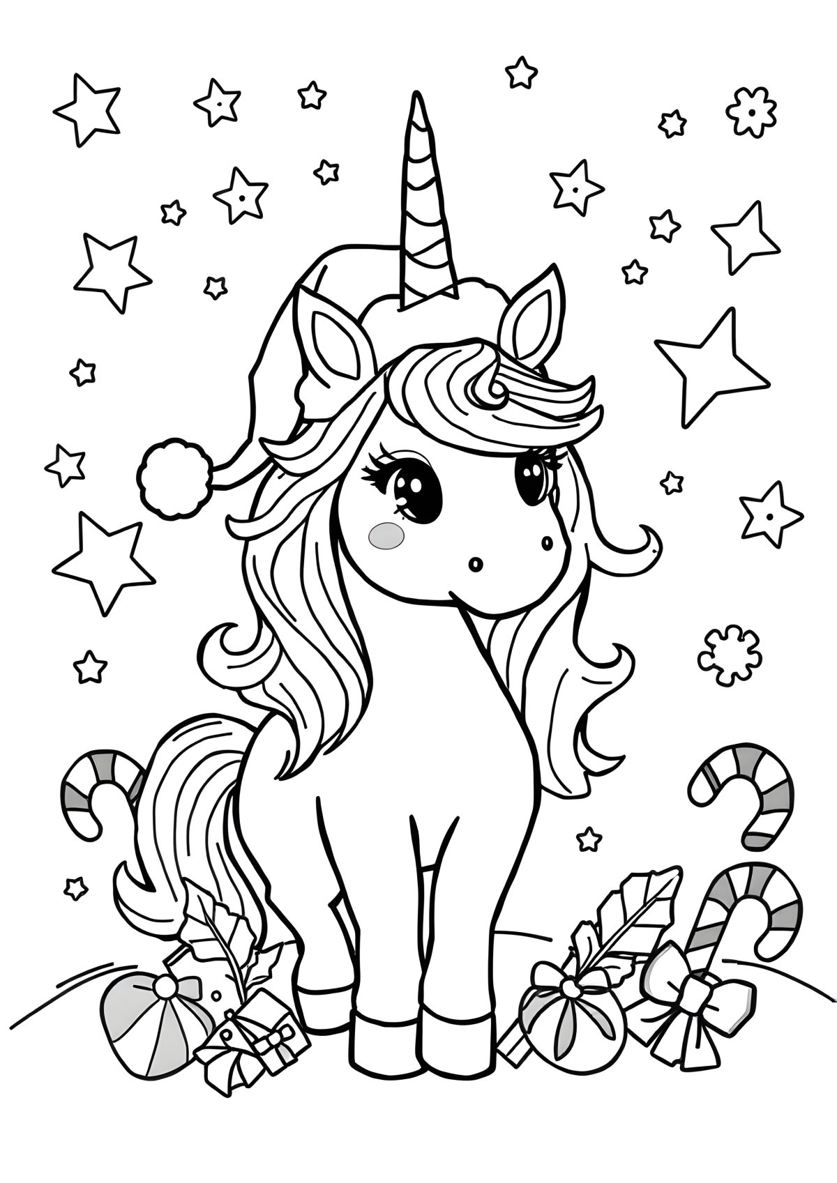 Holiday Unicorn Coloring Page coloring page for kids