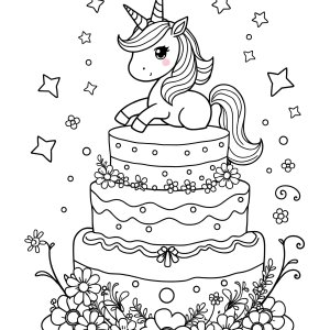 Printable Coloring Page For Kids Unicorn Cake coloring page for kids