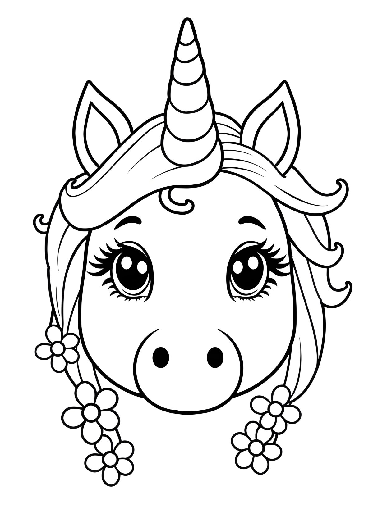Cute Unicorn Face Coloring Page coloring page for kids