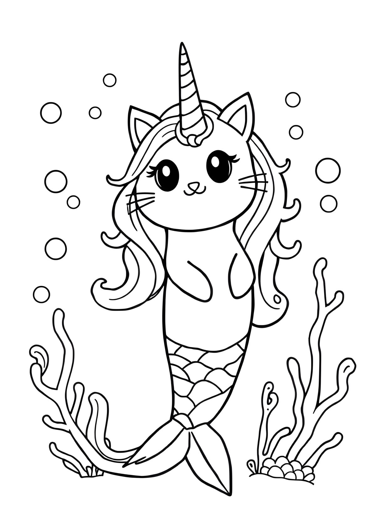 Mermaid Unicorn Pusheen Coloring Page coloring page for kids
