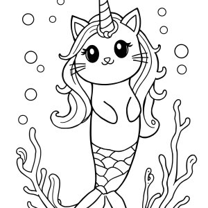 Mermaid Unicorn Pusheen Coloring Page coloring page for kids